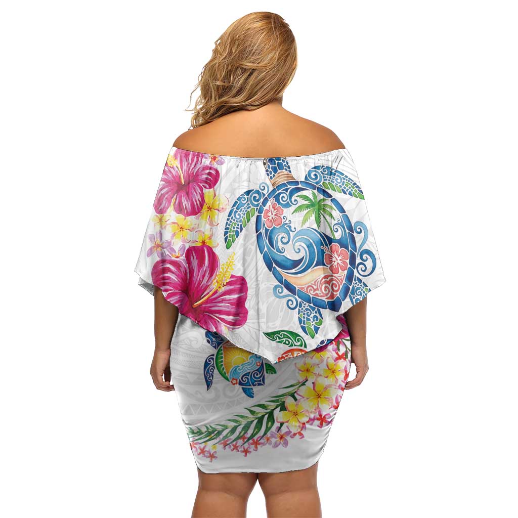 Hawaiian Abstract Art Turtles Family Matching Off Shoulder Short Dress and Hawaiian Shirt with Plumeria and Hibiscus - Polynesian Pride