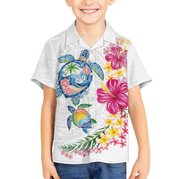 Hawaiian Abstract Art Turtles Family Matching Puletasi and Hawaiian Shirt with Plumeria and Hibiscus - Polynesian Pride