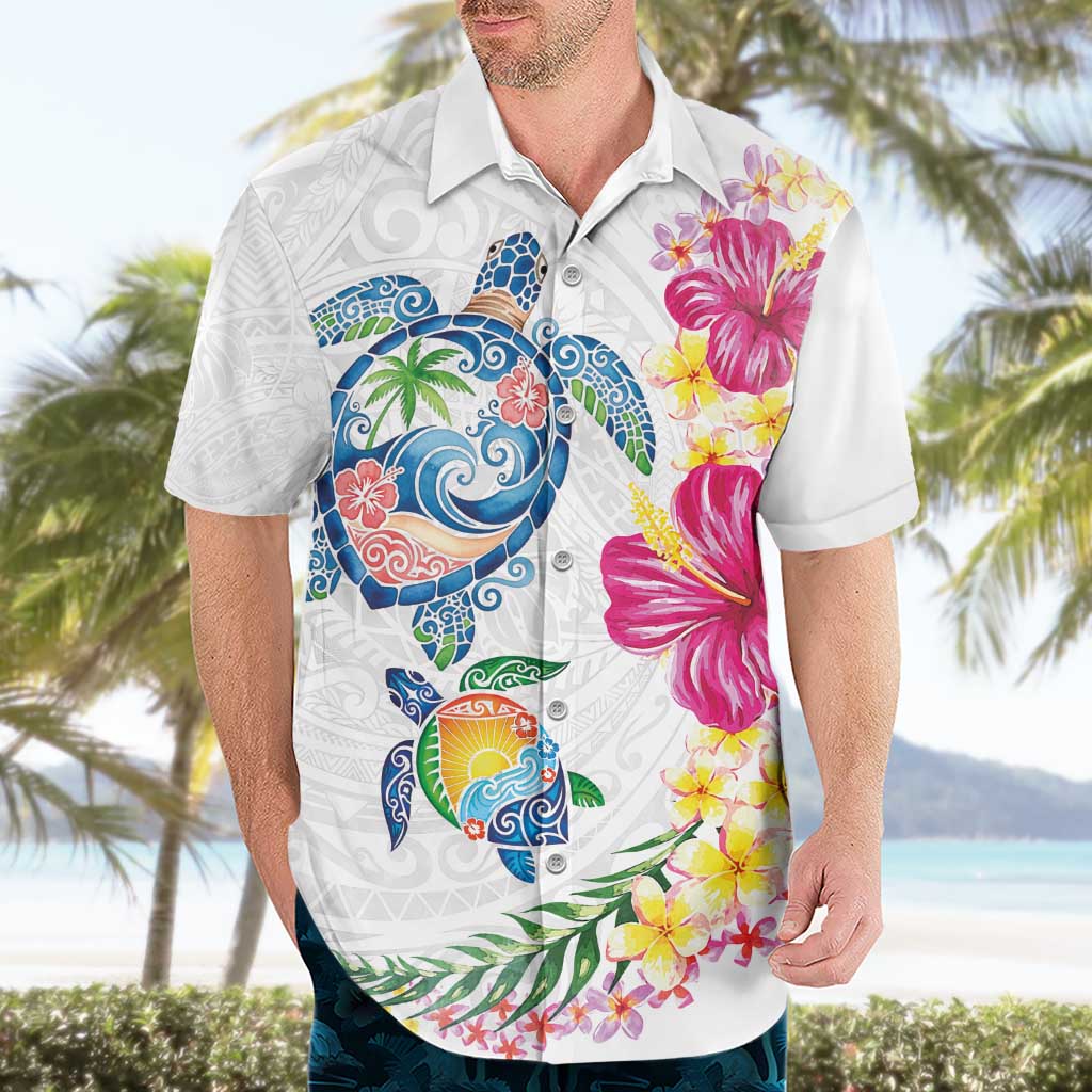 Hawaiian Abstract Art Turtles Hawaiian Shirt with Plumeria and Hibiscus - Polynesian Pride