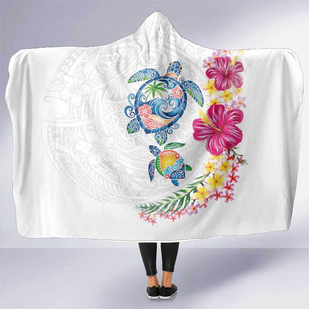 Hawaiian Abstract Art Turtles Hooded Blanket with Plumeria and Hibiscus - Polynesian Pride