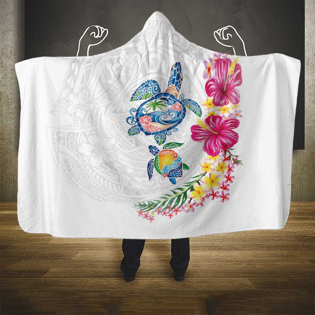 Hawaiian Abstract Art Turtles Hooded Blanket with Plumeria and Hibiscus - Polynesian Pride