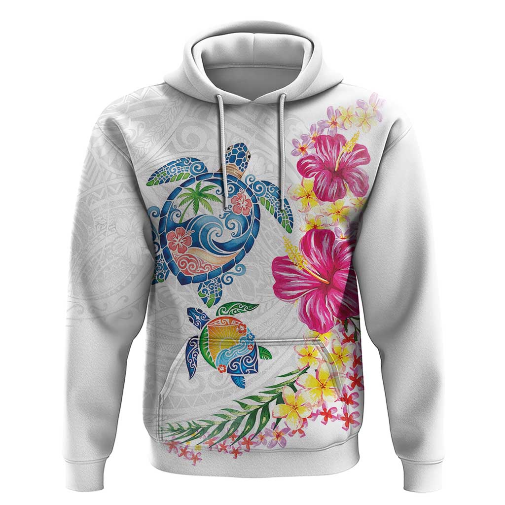 Hawaiian Abstract Art Turtles Hoodie with Plumeria and Hibiscus - Polynesian Pride
