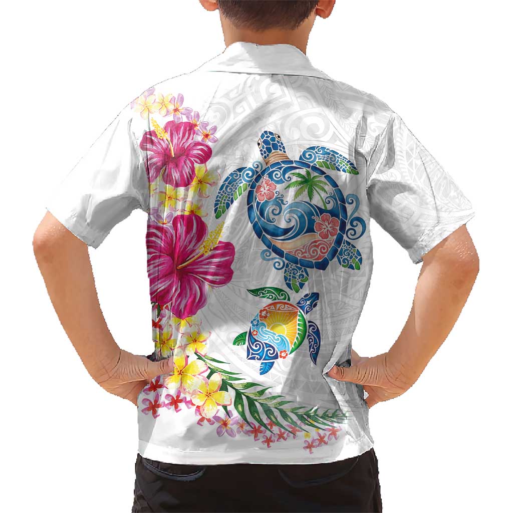 Hawaiian Abstract Art Turtles Kid Hawaiian Shirt with Plumeria and Hibiscus - Polynesian Pride