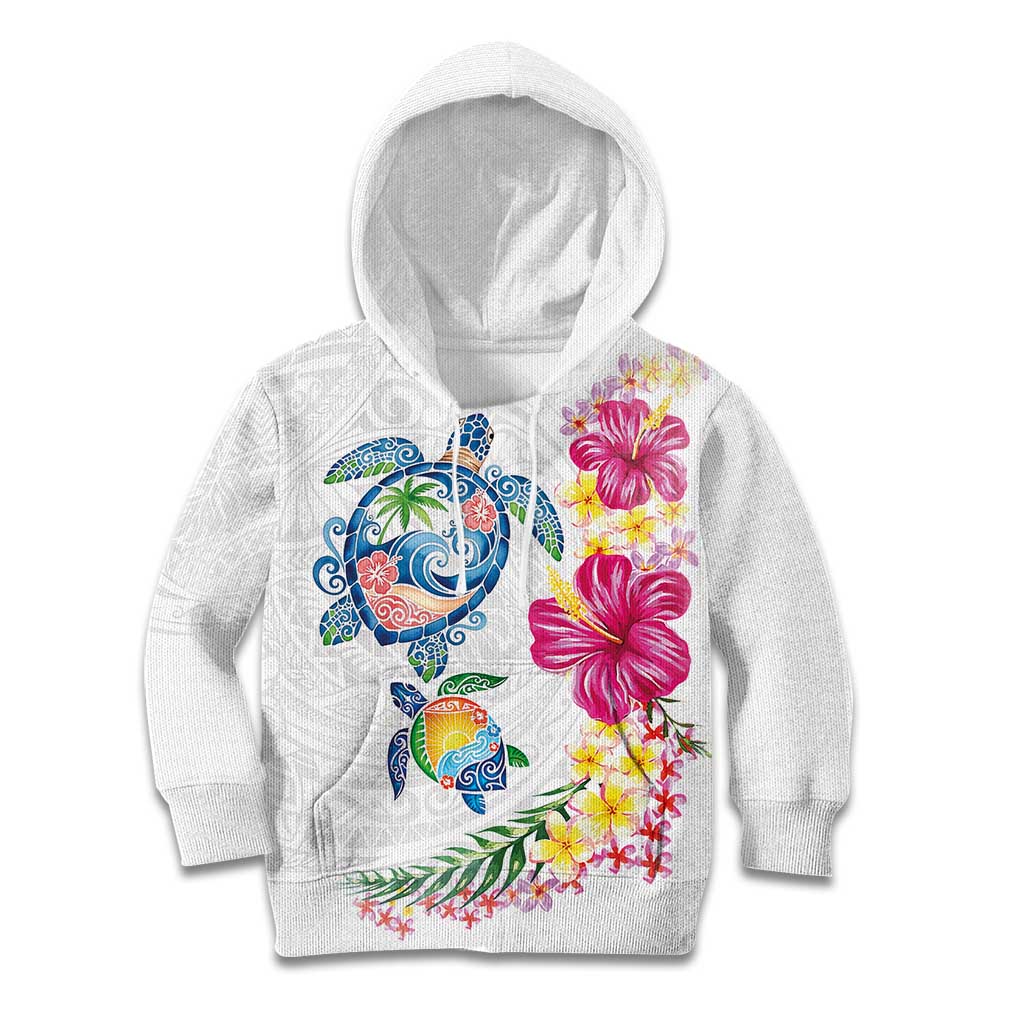 Hawaiian Abstract Art Turtles Kid Hoodie with Plumeria and Hibiscus - Polynesian Pride