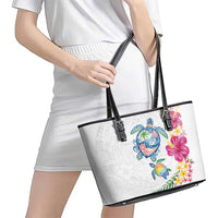 Hawaiian Abstract Art Turtles Leather Tote Bag with Plumeria and Hibiscus - Polynesian Pride