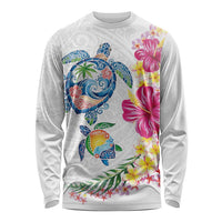 Hawaiian Abstract Art Turtles Long Sleeve Shirt with Plumeria and Hibiscus - Polynesian Pride