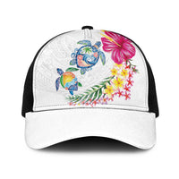 Hawaiian Abstract Art Turtles Mesh Trucker Cap with Plumeria and Hibiscus - Polynesian Pride