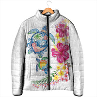 Hawaiian Abstract Art Turtles Padded Jacket with Plumeria and Hibiscus - Polynesian Pride