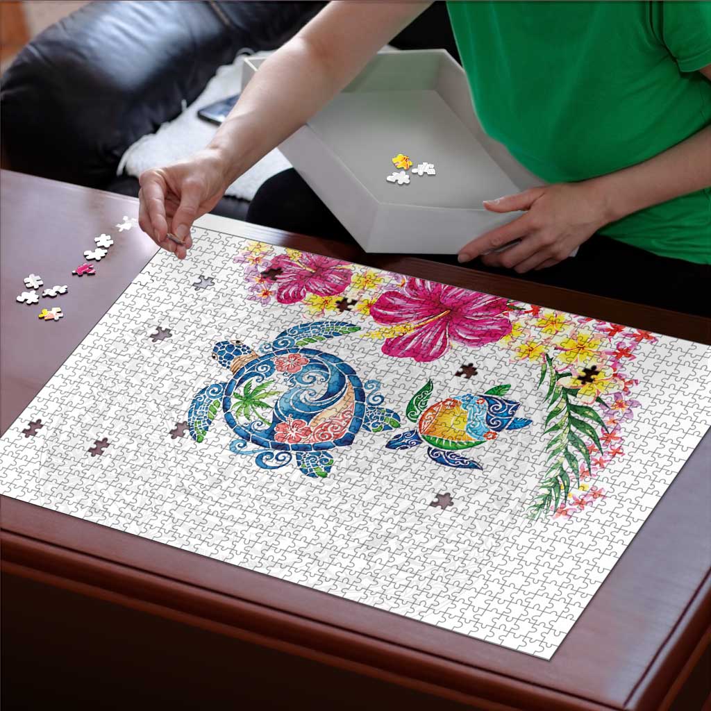 Hawaiian Abstract Art Turtles Puzzle with Plumeria and Hibiscus - Polynesian Pride