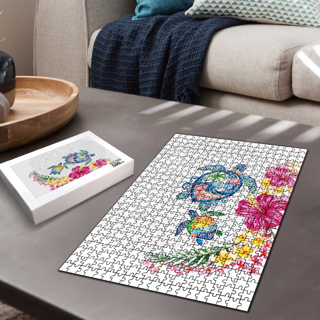 Hawaiian Abstract Art Turtles Puzzle with Plumeria and Hibiscus - Polynesian Pride