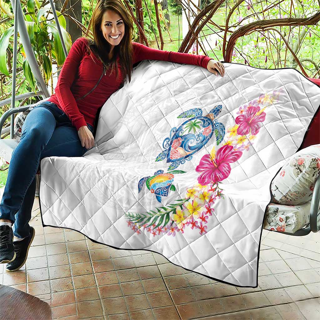 Hawaiian Abstract Art Turtles Quilt with Plumeria and Hibiscus - Polynesian Pride