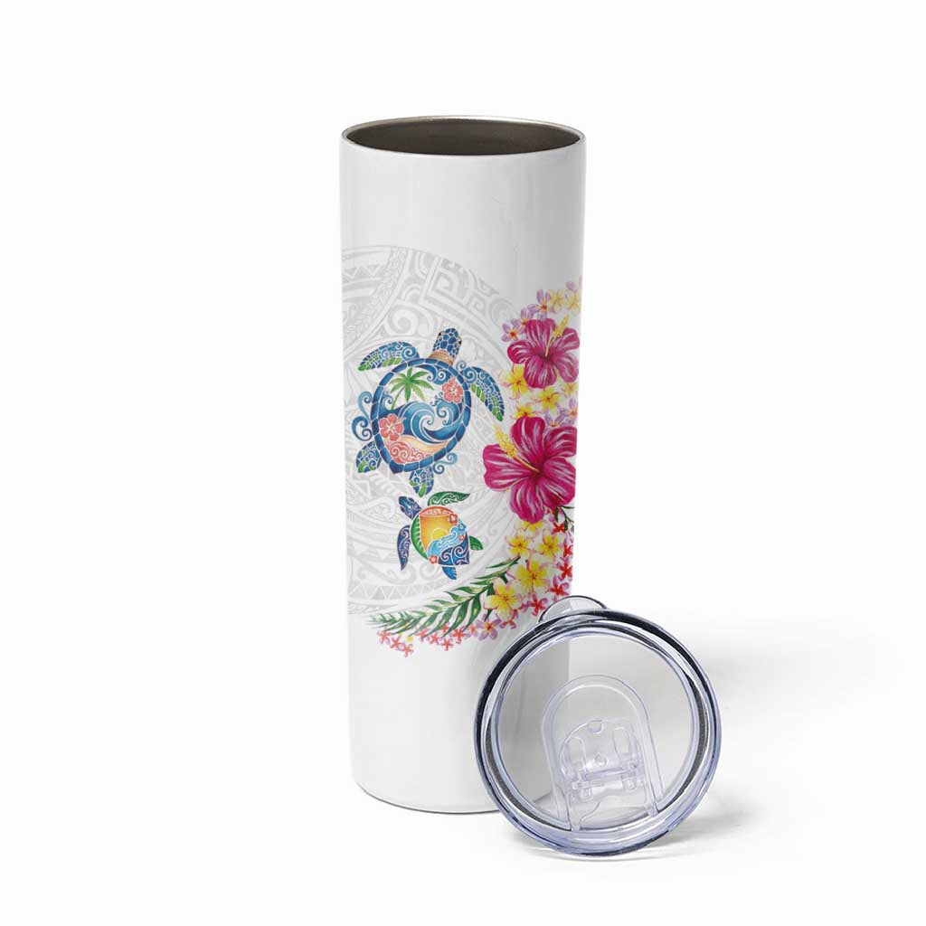 Hawaiian Abstract Art Turtles Skinny Tumbler with Plumeria and Hibiscus - Polynesian Pride