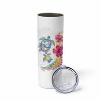 Hawaiian Abstract Art Turtles Skinny Tumbler with Plumeria and Hibiscus - Polynesian Pride