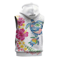 Hawaiian Abstract Art Turtles Sleeveless Zip Hoodie with Plumeria and Hibiscus - Polynesian Pride