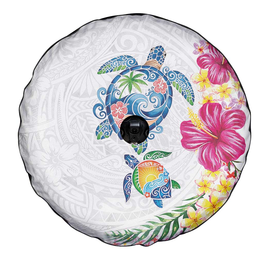 Hawaiian Abstract Art Turtles Spare Tire Cover with Plumeria and Hibiscus - Polynesian Pride