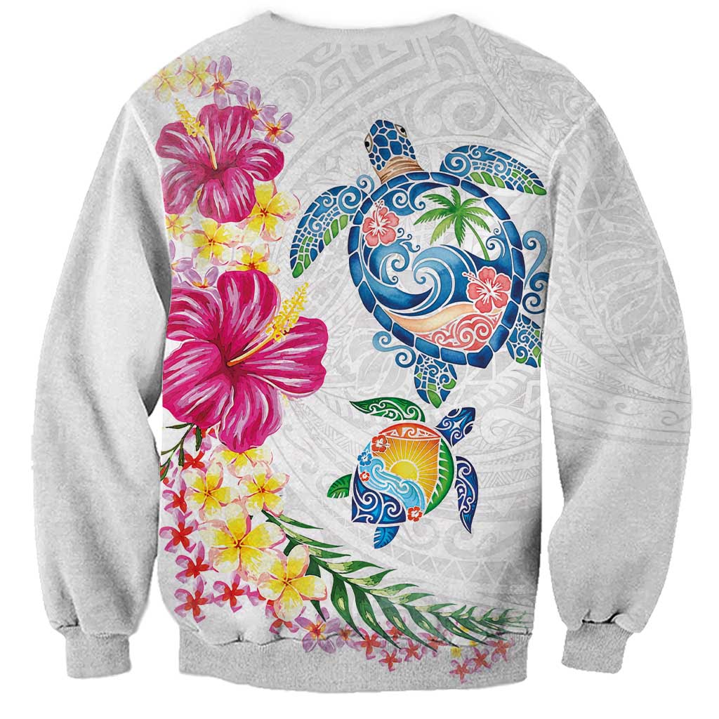 Hawaiian Abstract Art Turtles Sweatshirt with Plumeria and Hibiscus - Polynesian Pride