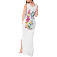 Hawaiian Abstract Art Turtles Tank Maxi Dress with Plumeria and Hibiscus - Polynesian Pride