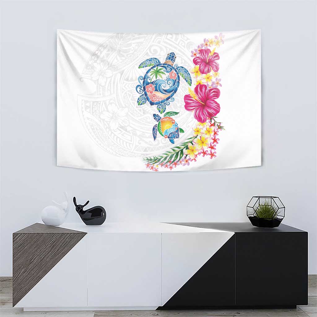 Hawaiian Abstract Art Turtles Tapestry with Plumeria and Hibiscus LT03 - Polynesian Pride