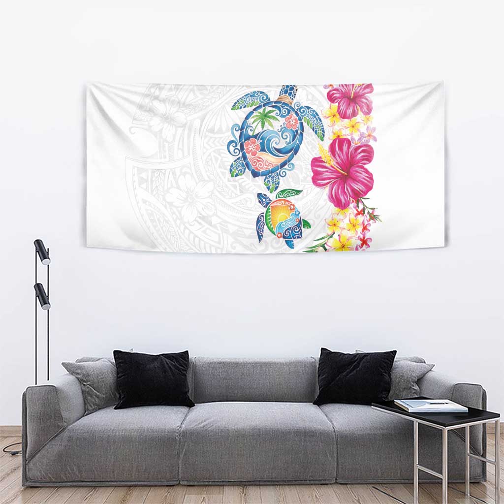 Hawaiian Abstract Art Turtles Tapestry with Plumeria and Hibiscus LT03 - Polynesian Pride