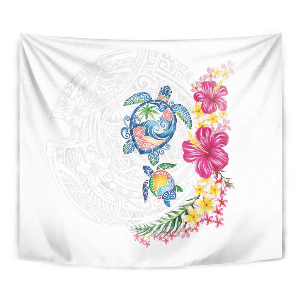Hawaiian Abstract Art Turtles Tapestry with Plumeria and Hibiscus LT03 - Polynesian Pride
