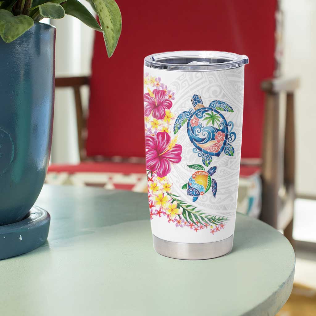 Hawaiian Abstract Art Turtles Tumbler Cup with Plumeria and Hibiscus - Polynesian Pride