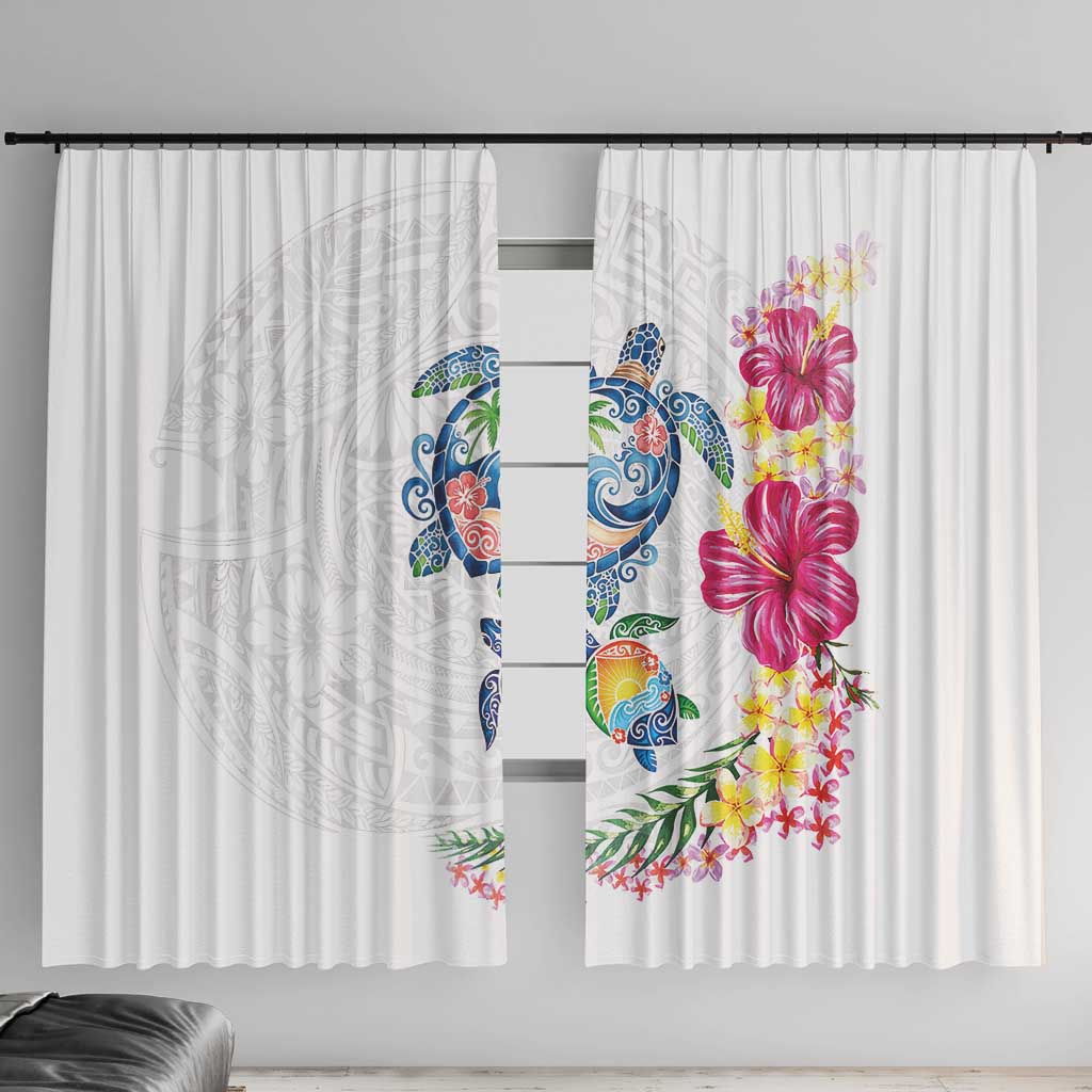 Hawaiian Abstract Art Turtles Window Curtain with Plumeria and Hibiscus - Polynesian Pride