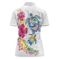 Hawaiian Abstract Art Turtles Women Polo Shirt with Plumeria and Hibiscus - Polynesian Pride