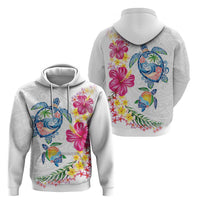Hawaiian Abstract Art Turtles Zip Hoodie with Plumeria and Hibiscus - Polynesian Pride