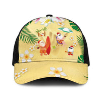 Hawaiian Mele Kalikimaka Baseball Net Cap Funny Santa Claus on Beach with Tropical Plants and Lei - Polynesian Pride
