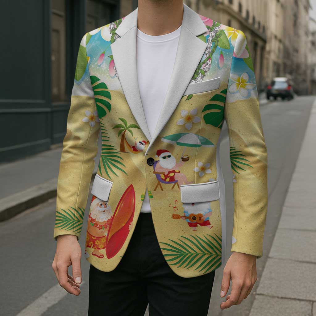 Hawaiian Mele Kalikimaka Blazer Tropical Plumeria and Lei Funny Santa Beach - Polynesian Pride