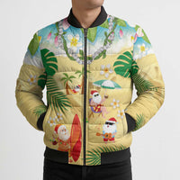 Hawaiian Mele Kalikimaka Bomber Puffer Jacket Tropical Plumeria and Lei Funny Santa Beach - Polynesian Pride