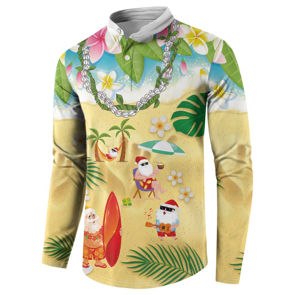 Hawaiian Mele Kalikimaka Button Sweatshirt Tropical Plumeria and Lei Funny Santa Beach - Polynesian Pride