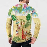 Hawaiian Mele Kalikimaka Button Sweatshirt Tropical Plumeria and Lei Funny Santa Beach - Polynesian Pride