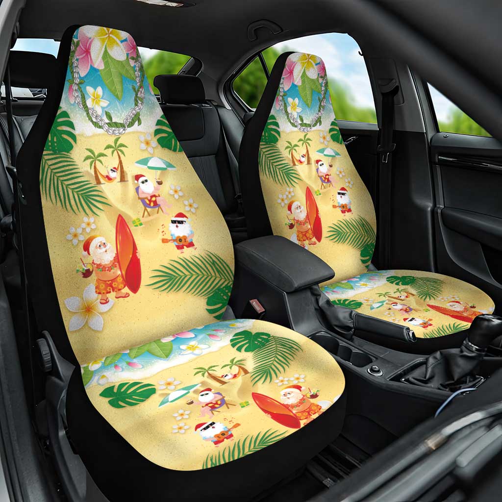 Hawaiian Mele Kalikimaka Car Seat Cover Tropical Plumeria and Lei Funny Santa Beach - Polynesian Pride