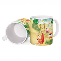 Hawaiian Mele Kalikimaka Ceramic Mug Tropical Plumeria and Lei Funny Santa Beach - Polynesian Pride
