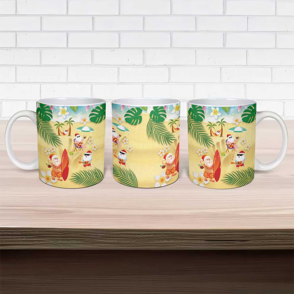 Hawaiian Mele Kalikimaka Ceramic Mug Tropical Plumeria and Lei Funny Santa Beach - Polynesian Pride