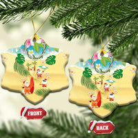Hawaiian Mele Kalikimaka Ceramic Ornament Funny Santa Claus on Beach with Tropical Plants and Lei - Polynesian Pride