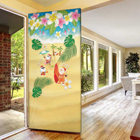 Hawaiian Mele Kalikimaka Door Cover Tropical Plumeria and Lei Funny Santa Beach - Polynesian Pride