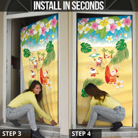 Hawaiian Mele Kalikimaka Door Cover Tropical Plumeria and Lei Funny Santa Beach - Polynesian Pride