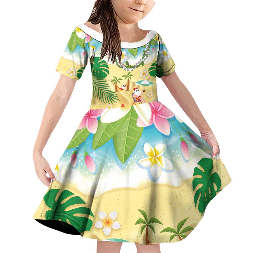 Hawaiian Mele Kalikimaka Family Matching Off Shoulder Short Dress and Hawaiian Shirt Tropical Plumeria and Lei Funny Santa Beach - Polynesian Pride