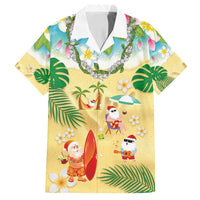 Hawaiian Mele Kalikimaka Family Matching Off Shoulder Short Dress and Hawaiian Shirt Tropical Plumeria and Lei Funny Santa Beach - Polynesian Pride
