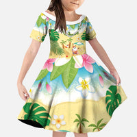 Hawaiian Mele Kalikimaka Family Matching Puletasi and Hawaiian Shirt Tropical Plumeria and Lei Funny Santa Beach LT03 Daughter's Dress Multicolor - Polynesian Pride