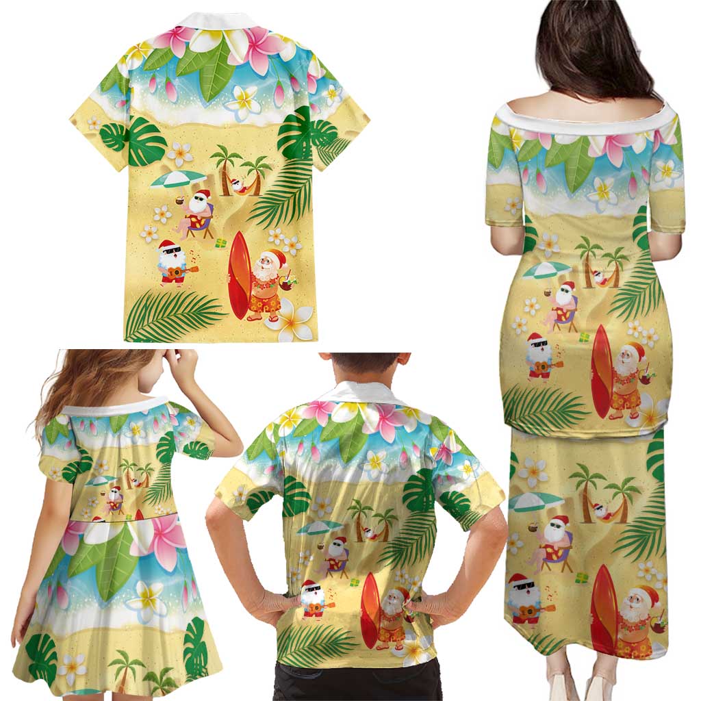 Hawaiian Mele Kalikimaka Family Matching Puletasi and Hawaiian Shirt Tropical Plumeria and Lei Funny Santa Beach LT03 - Polynesian Pride