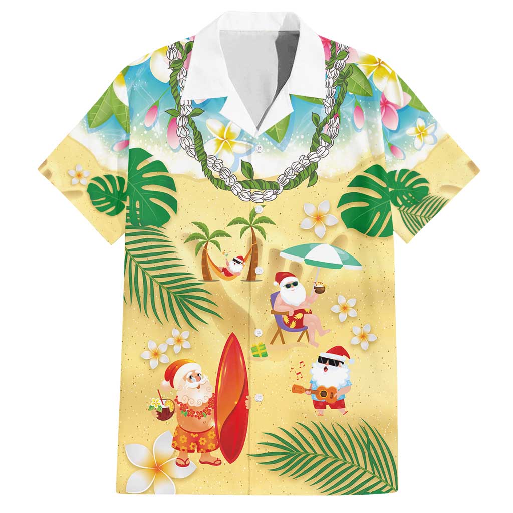 Hawaiian Mele Kalikimaka Family Matching Puletasi and Hawaiian Shirt Tropical Plumeria and Lei Funny Santa Beach LT03 Dad's Shirt - Short Sleeve Multicolor - Polynesian Pride
