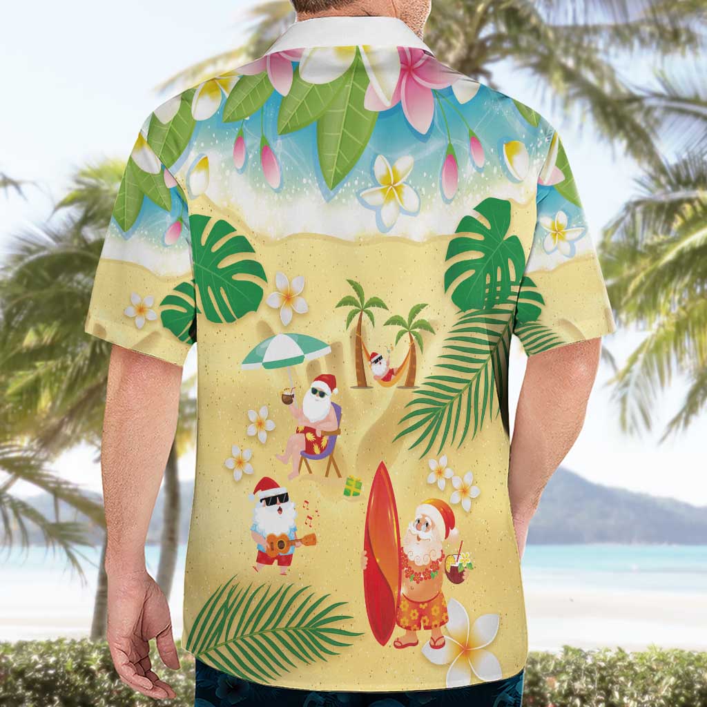 Hawaiian Mele Kalikimaka Hawaiian Shirt Tropical Plumeria and Lei Funny Santa Beach - Polynesian Pride