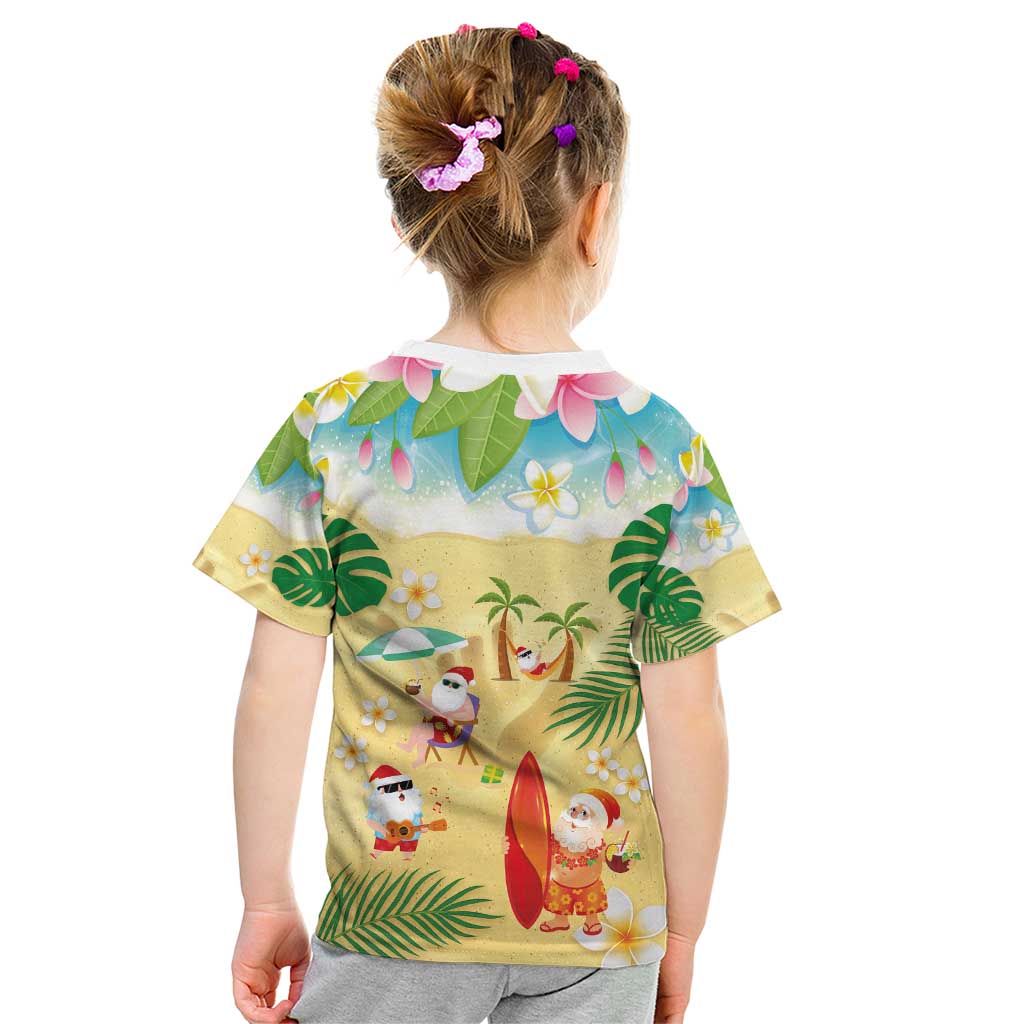 Hawaiian Mele Kalikimaka Kid T Shirt Tropical Plumeria and Lei Funny Santa Beach - Polynesian Pride