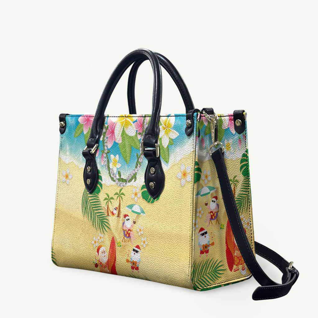 Hawaiian Mele Kalikimaka Leather Bag Tropical Plumeria and Lei Funny Santa Beach - Polynesian Pride