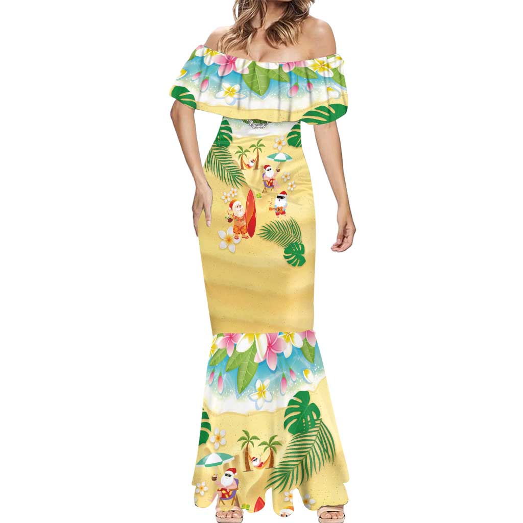 Hawaiian Mele Kalikimaka Mermaid Dress Tropical Plumeria and Lei Funny Santa Beach - Polynesian Pride