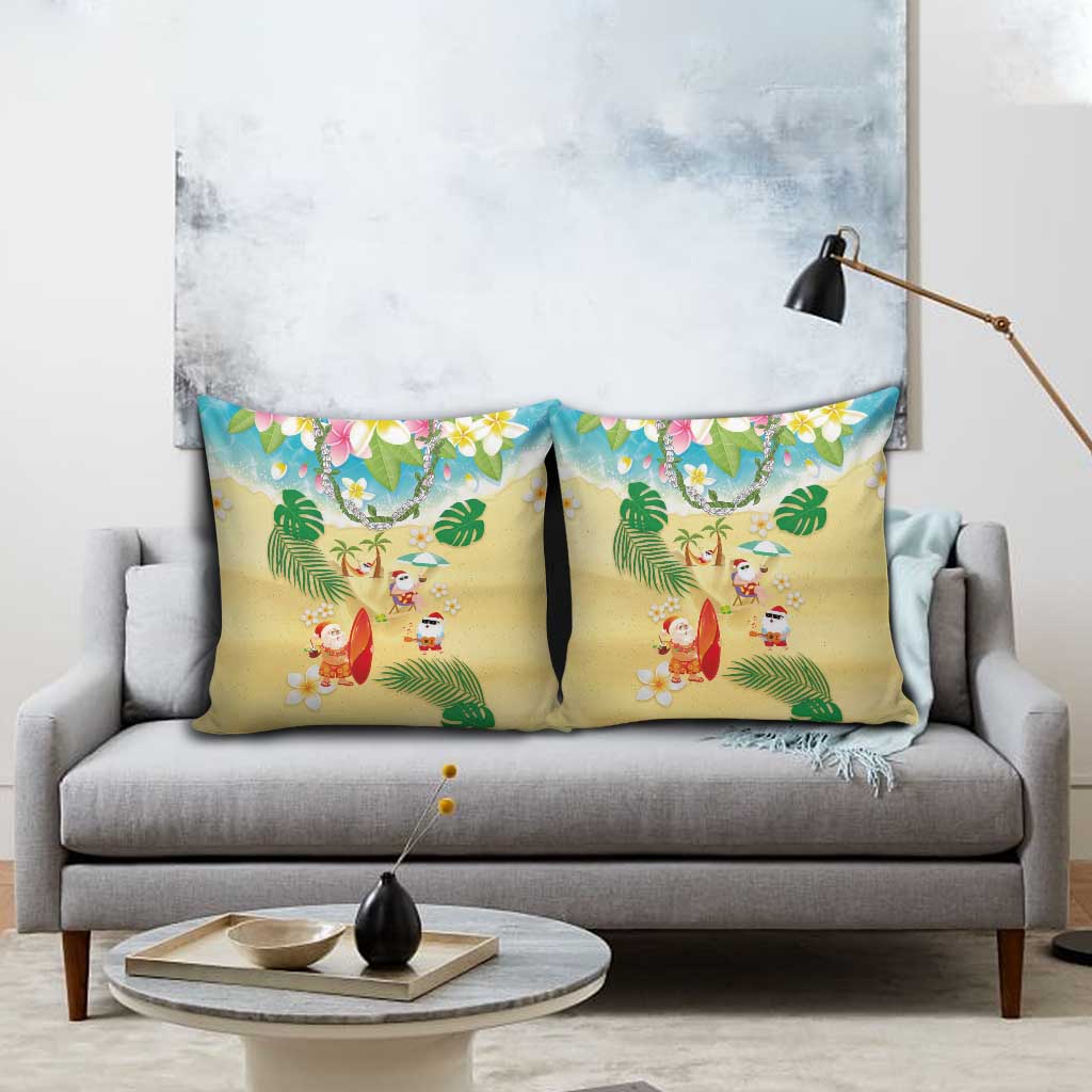 Hawaiian Mele Kalikimaka Pillow Cover Tropical Plumeria and Lei Funny Santa Beach - Polynesian Pride