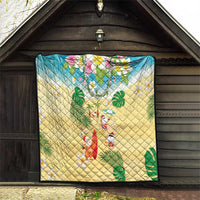 Hawaiian Mele Kalikimaka Quilt Tropical Plumeria and Lei Funny Santa Beach - Polynesian Pride